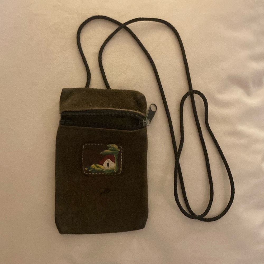 Suede crossbody bag with handmade farmhouse picture